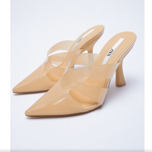 Zara HIGH HEELED VINYL MULE Size 7.5 US - Picture 1 of 16